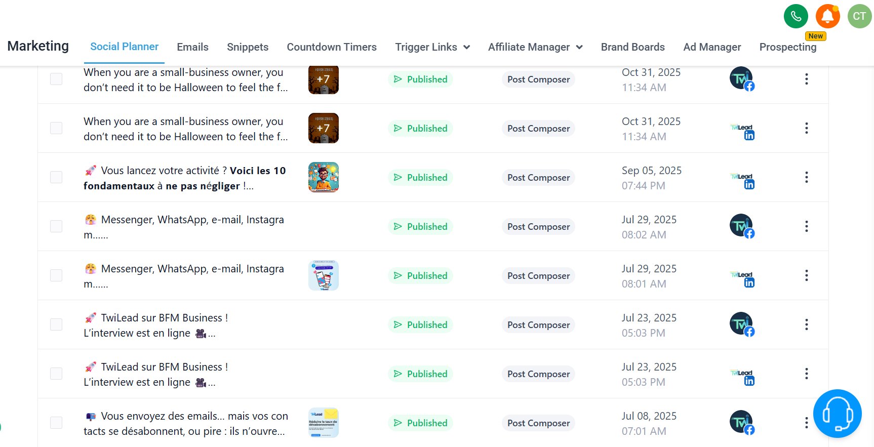 Twilead feature Social Media Marketing Planner 