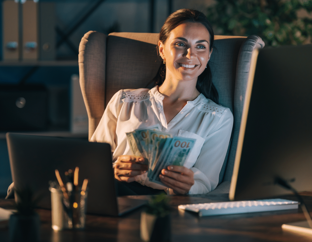 A happy business owner using the best crm tools for her small company