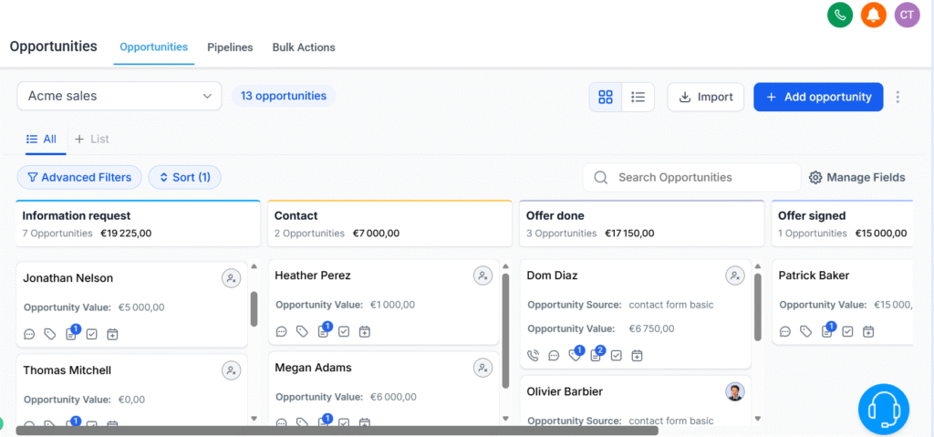 Screenshot showing the opportunity features, ideal to build pipeline for sales