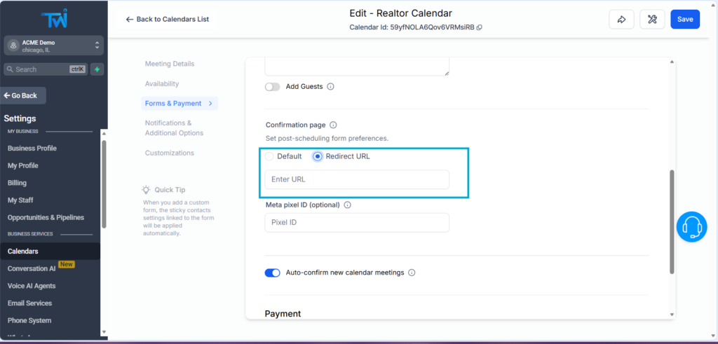 add confirmation page calendar in twilead