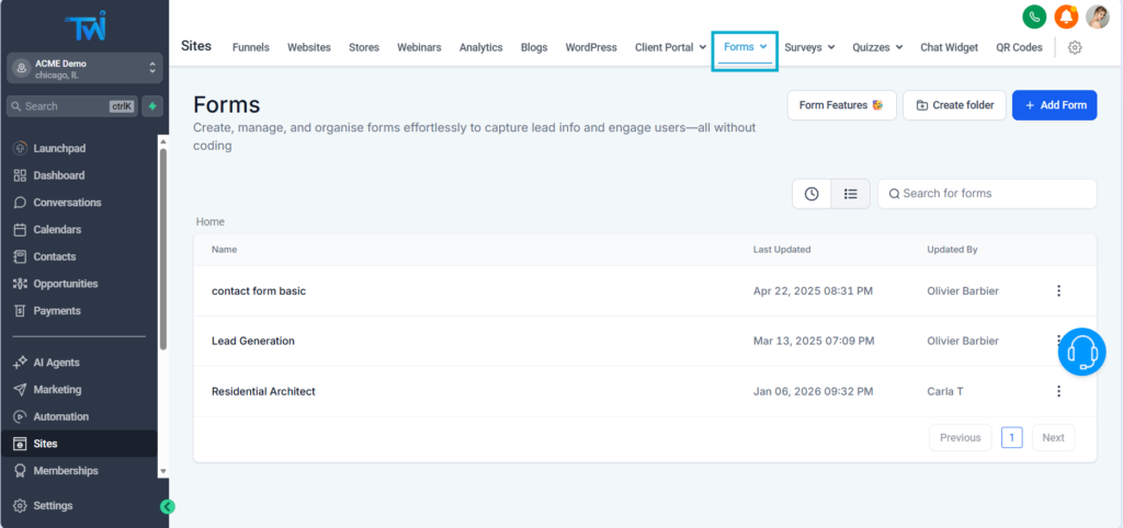 first steep to create forms in twilead