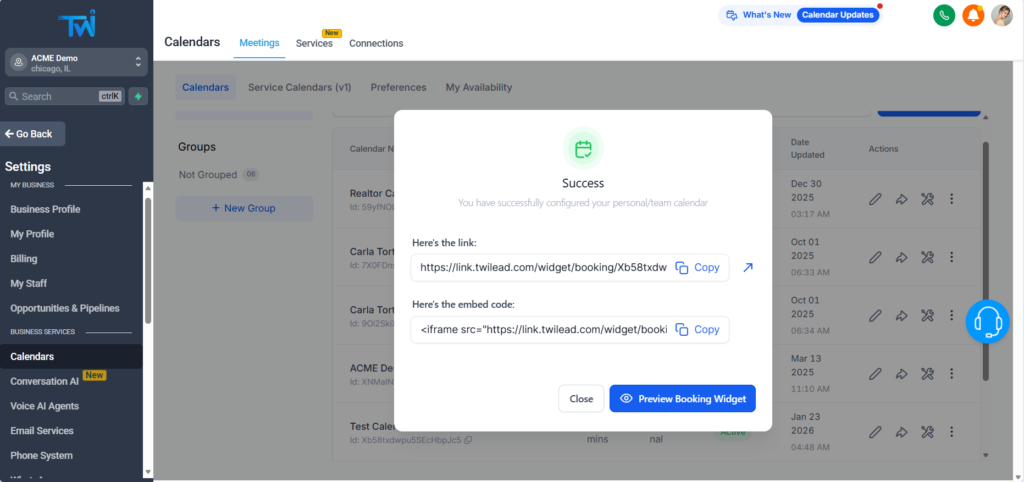 steps to create a booking calendar in twilead