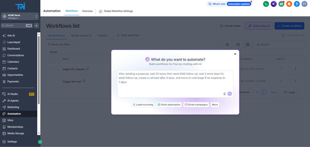 sales workflow created with AI